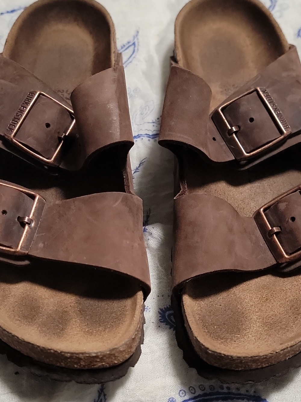 Birkenstock Men's Brown Double Buckle Leather Slides